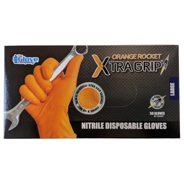 A picture of Orange Disposable Nitrile Gloves of size Large