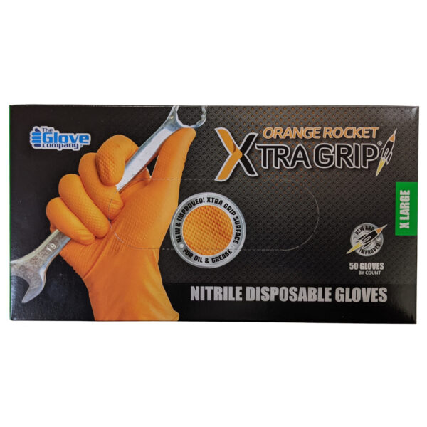 A picture of Orange Disposable Nitrile Gloves of size Extra Large