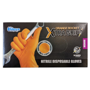 A picture of Orange Disposable Nitrile Gloves of size Medium