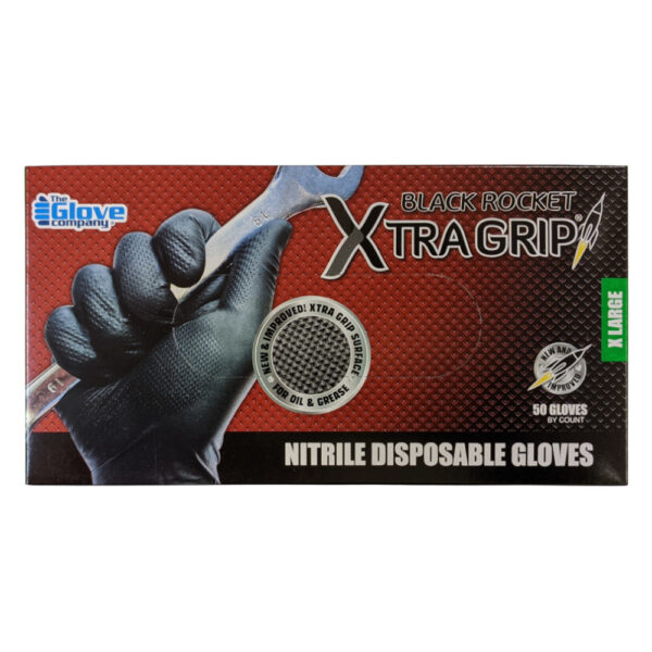 A picture of Black Disposable Nitrile Gloves of size Extra Large